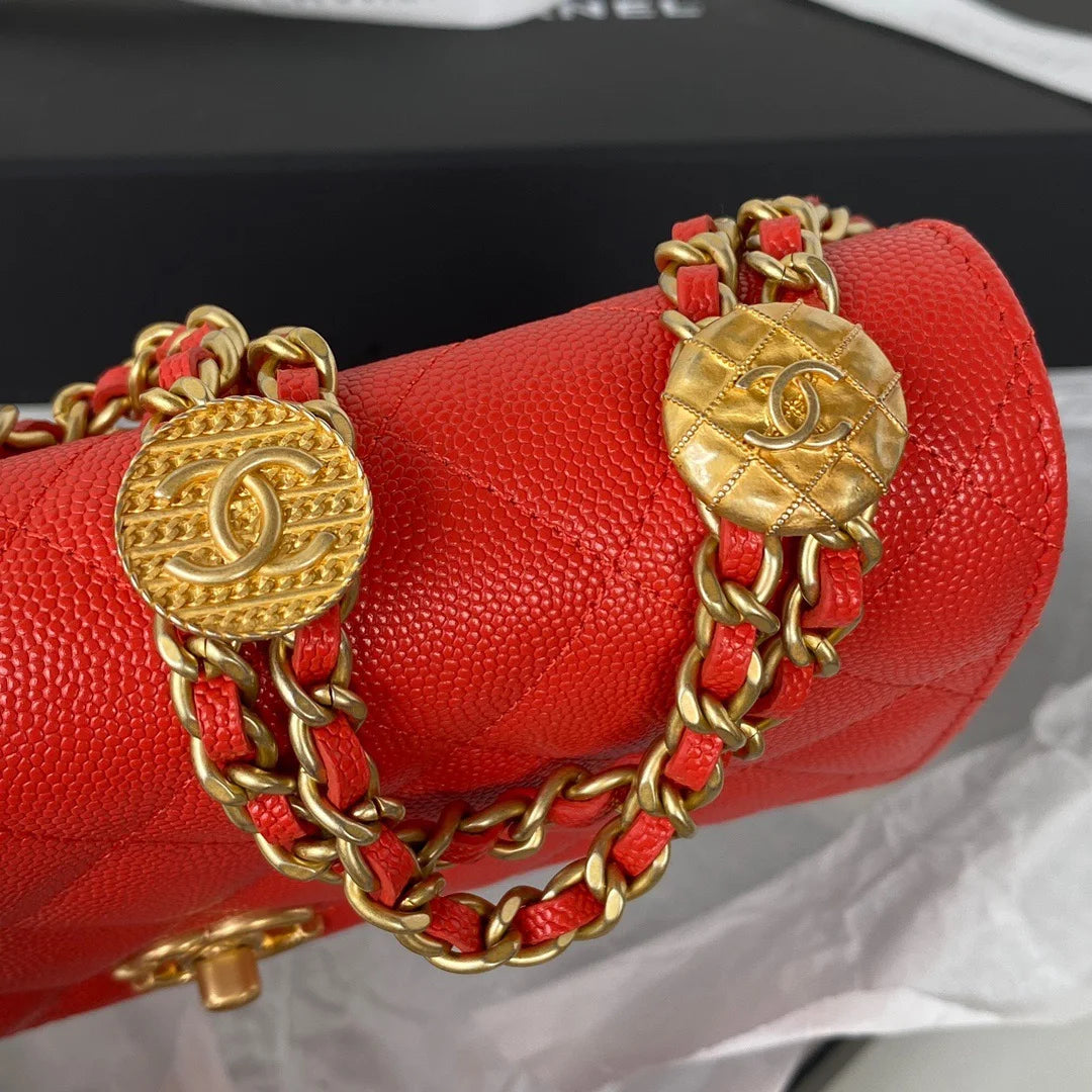 Small Flap Bag Gold Hardware Red Handbag L846