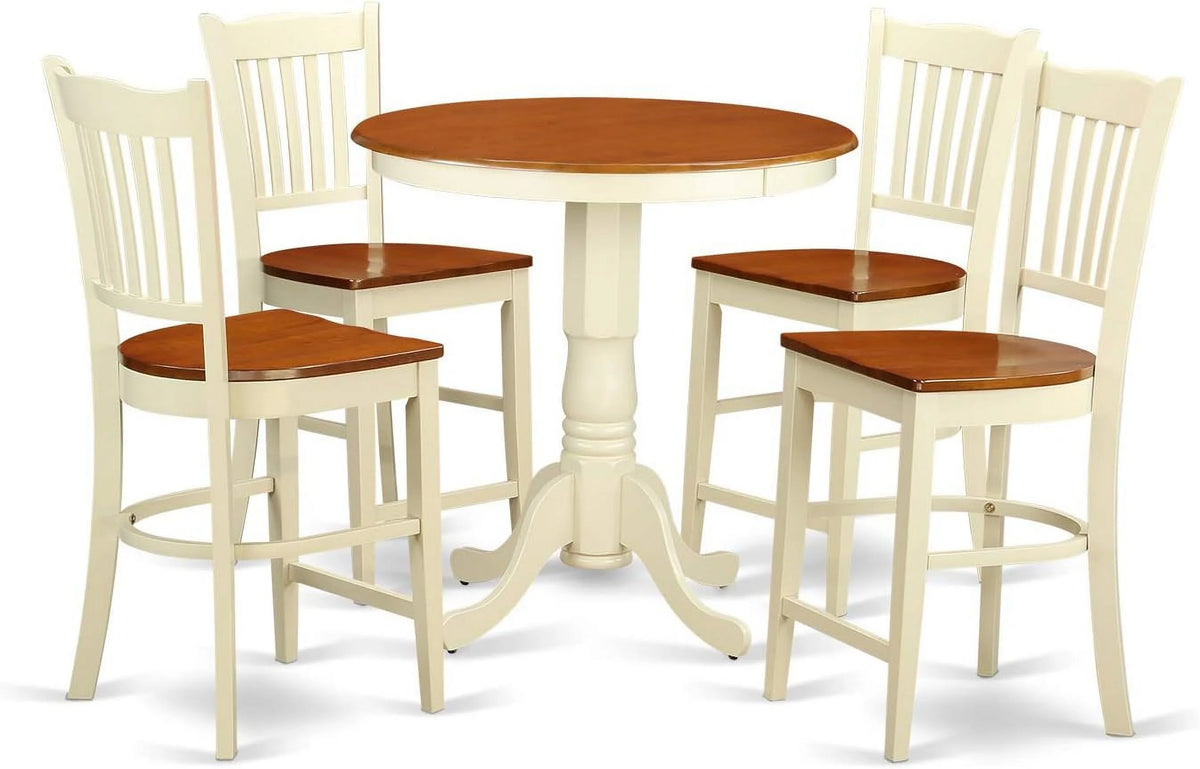 5 Piece Counter Height Dining Table Set with Round Wooden Table and 4 Chairs J946346