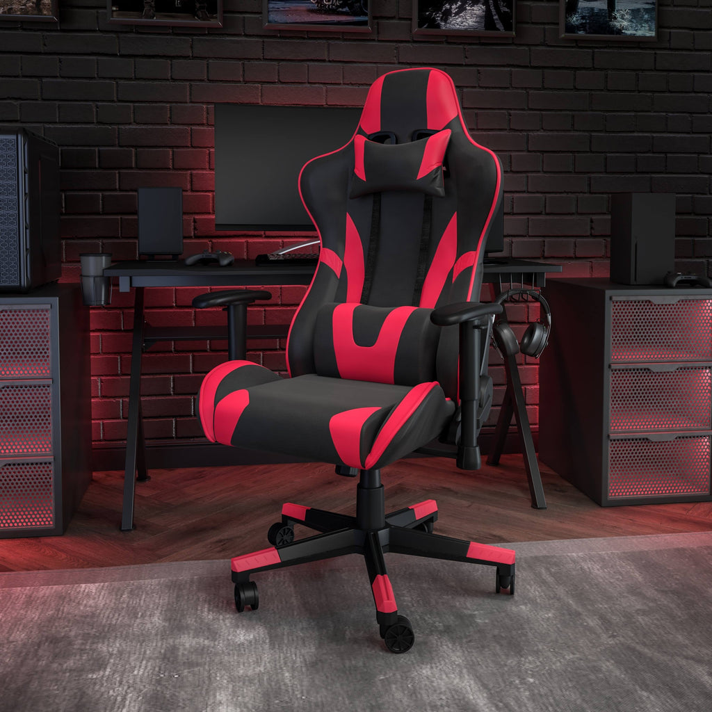 Racing Ergonomic Chair with Fully Reclining Back in Red LeatherSoft X8681