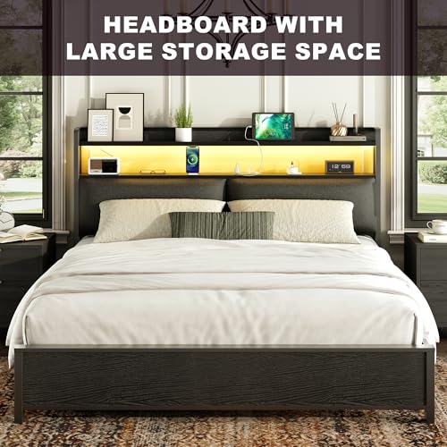 King Size Upholstered Headboard with Storage, Outlets, USB Ports and LED Light W69083