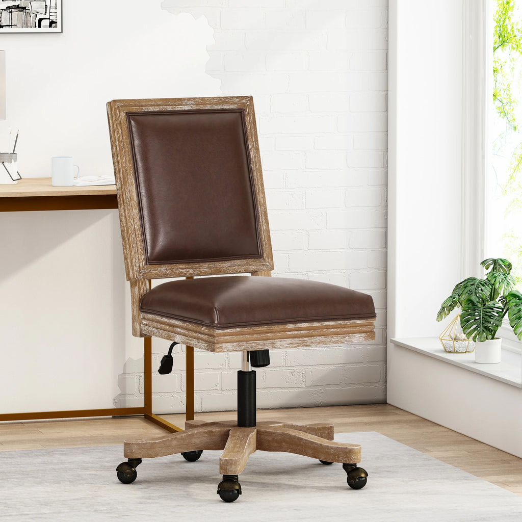 Dark Brown Faux Leather Swivel Office Chair B436
