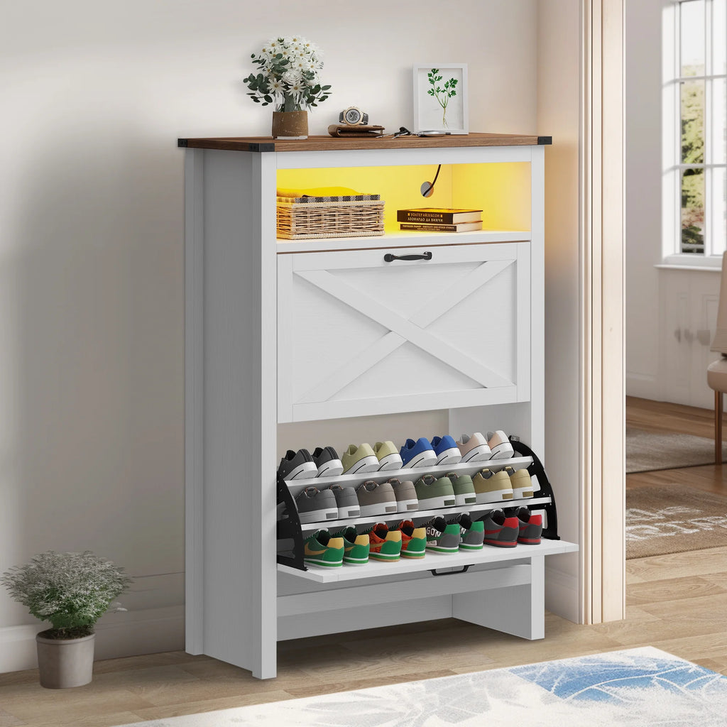 White Shoe Cabinet with 2 Flip Drawers K667