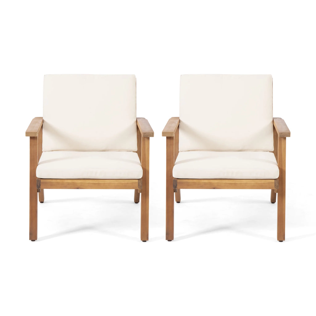 Acacia Wood Club Chairs with Cushions, Set of 2, Brown Patina, Cream L4966
