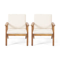 Acacia Wood Club Chairs with Cushions, Set of 2, Brown Patina, Cream L4966