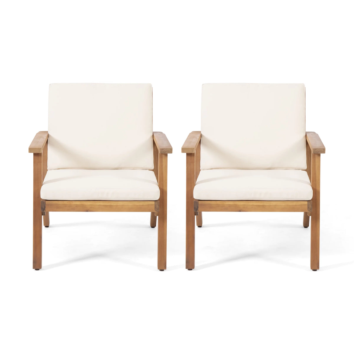Acacia Wood Club Chairs with Cushions, Set of 2, Brown Patina, Cream L4966