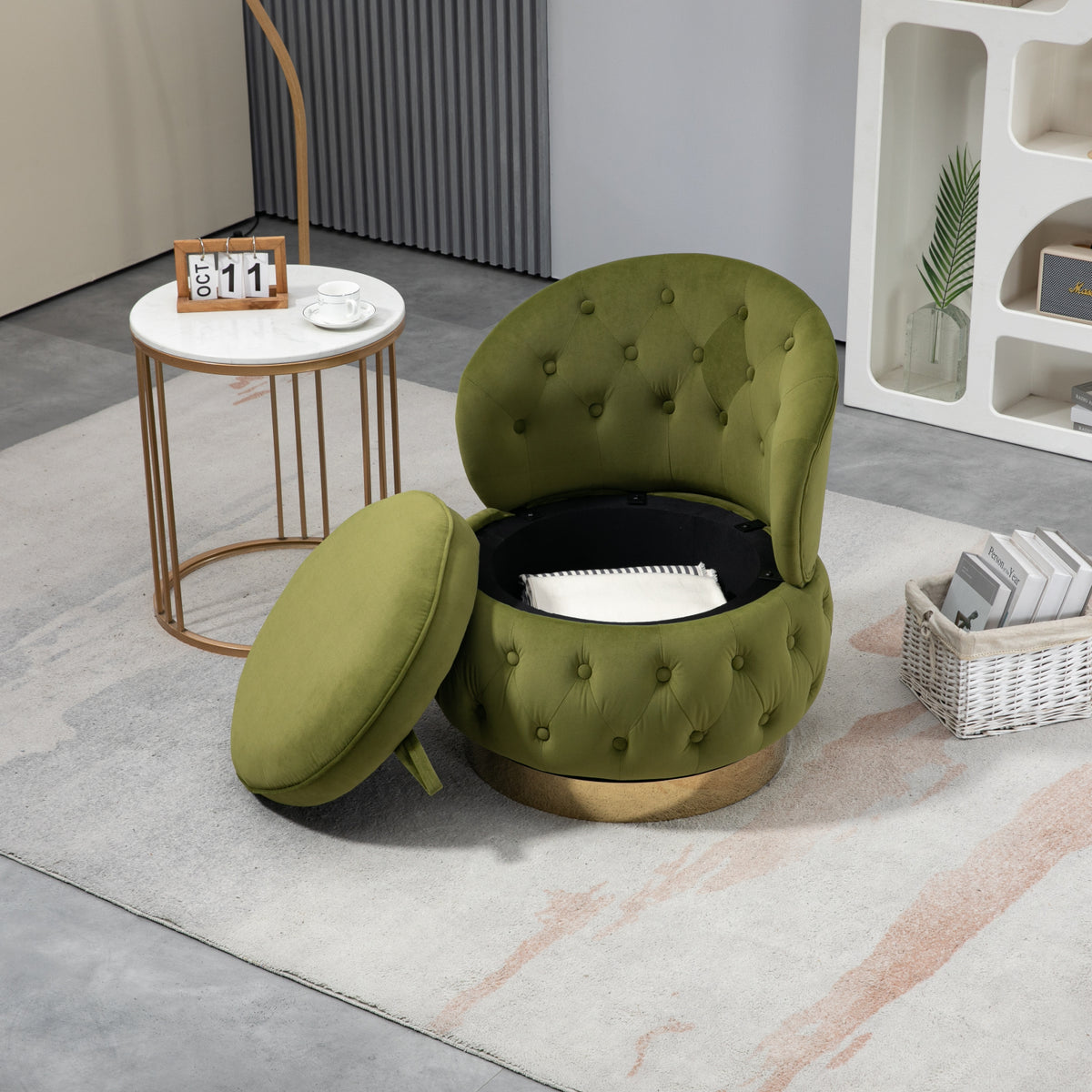 Olive Green Velvet Swivel Accent Chair Z878