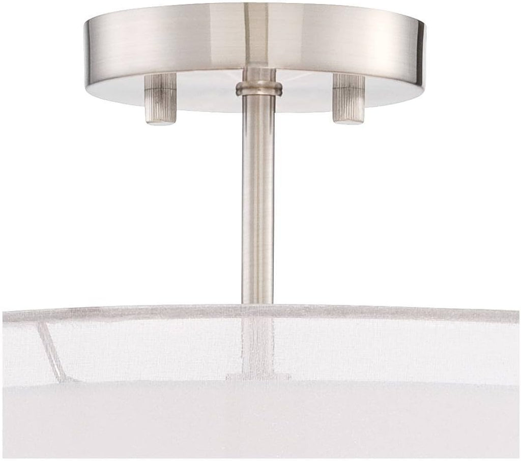 Semi Flush Mount Ceiling Light Brushed Nickel 18 Wide 5-Light White Linen Double Drum Shade G798