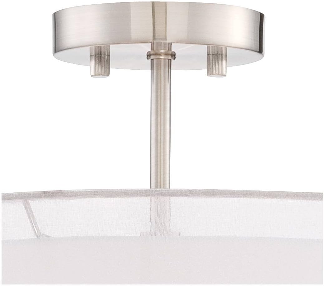 Semi Flush Mount Ceiling Light Brushed Nickel 18 Wide 5-Light White Linen Double Drum Shade G798