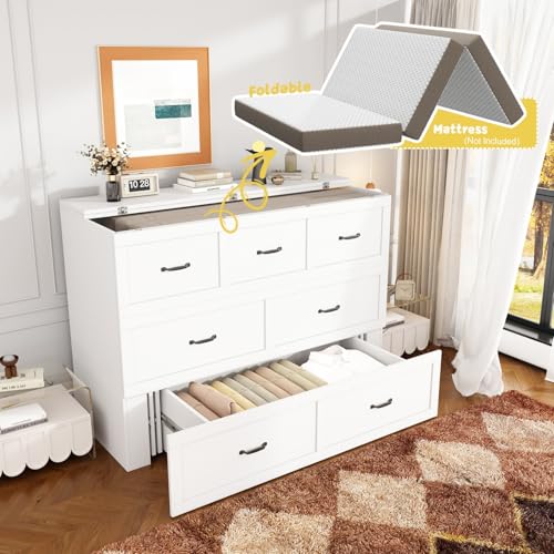 Full Size Murphy Bed Cabinet with Charging Station & Drawer Y2265