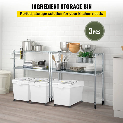 10.5 Gallons PP Ingredient Storage Bin with Scoop and Sliding Lid, 3 Pcs/Set W944723