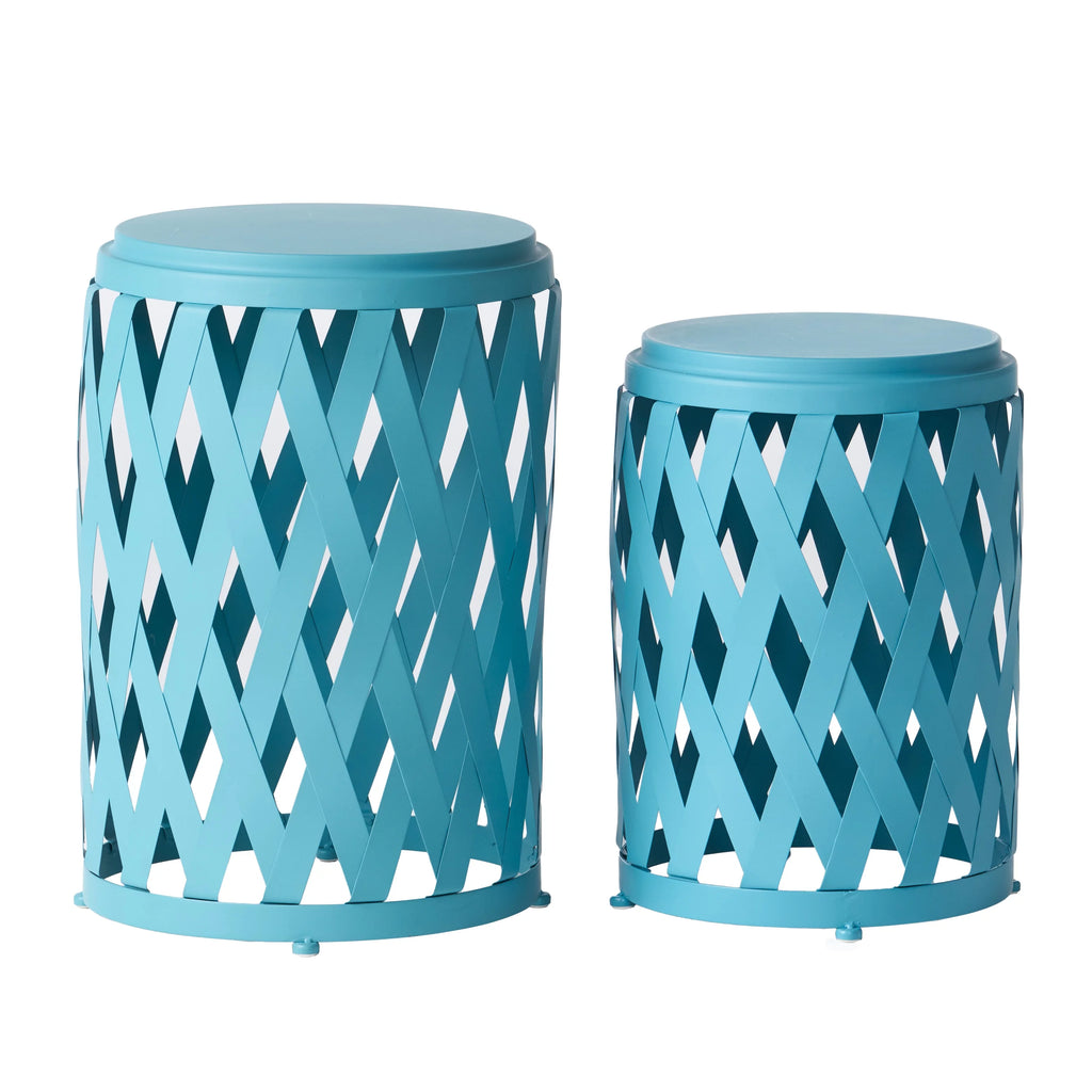Matte Blue Iron Side Tables Set of 2 B107053