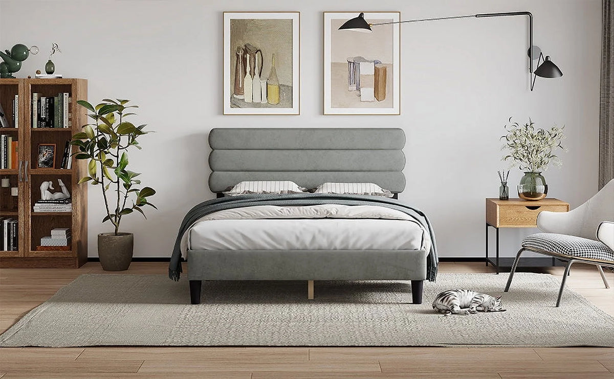 Queen Size Bed Frame Light Gray G54043