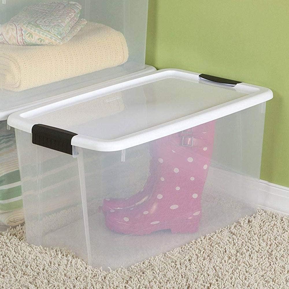 70 Quart Ultra Latch Storage Box with White Lid & Clear Base (12 Pack) D7736