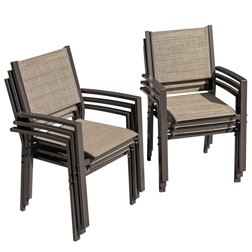 Textilene Outdoor Stackable Dining Chairs Set of 6 Grey P139514