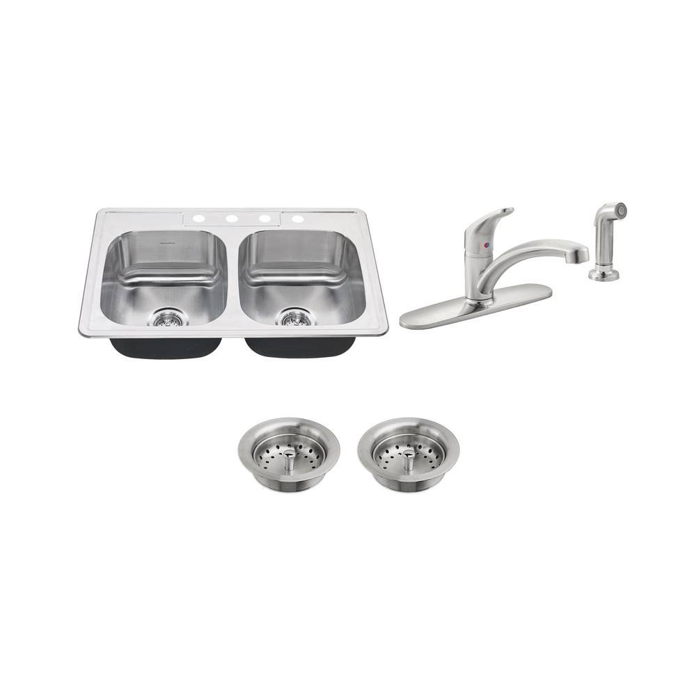 Stainless Steel 33 in. 4-Hole 50/50 Double Bowl Kitchen Sink with Faucet S9638