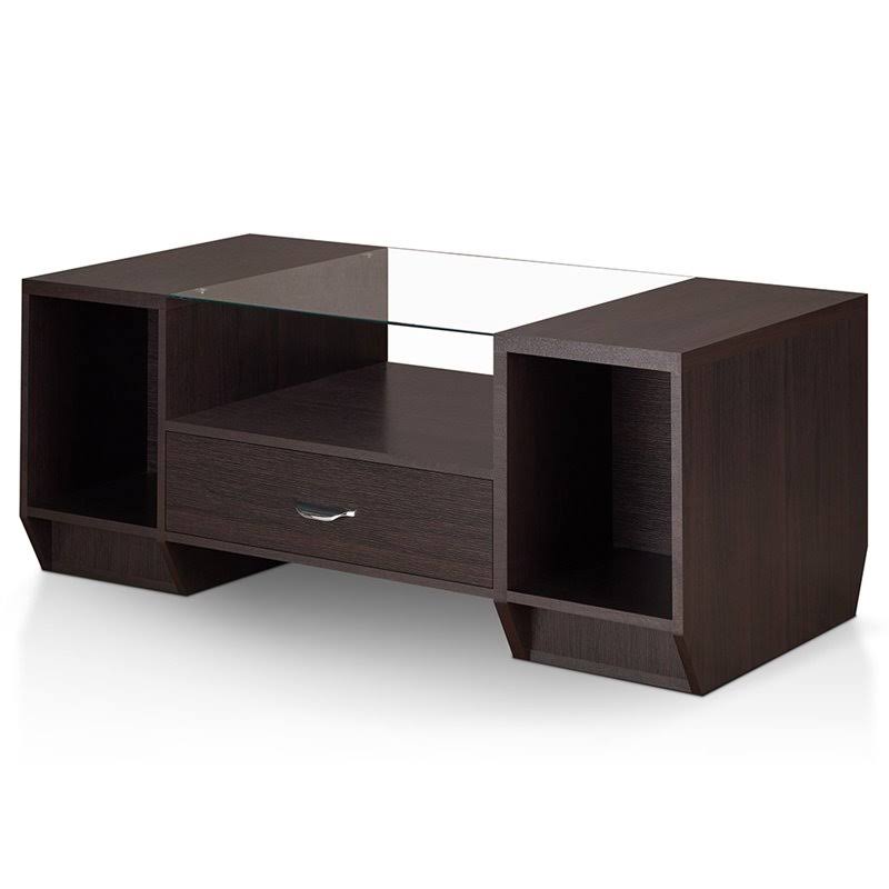 Espresso Glass Top Storage Coffee Table X61936
