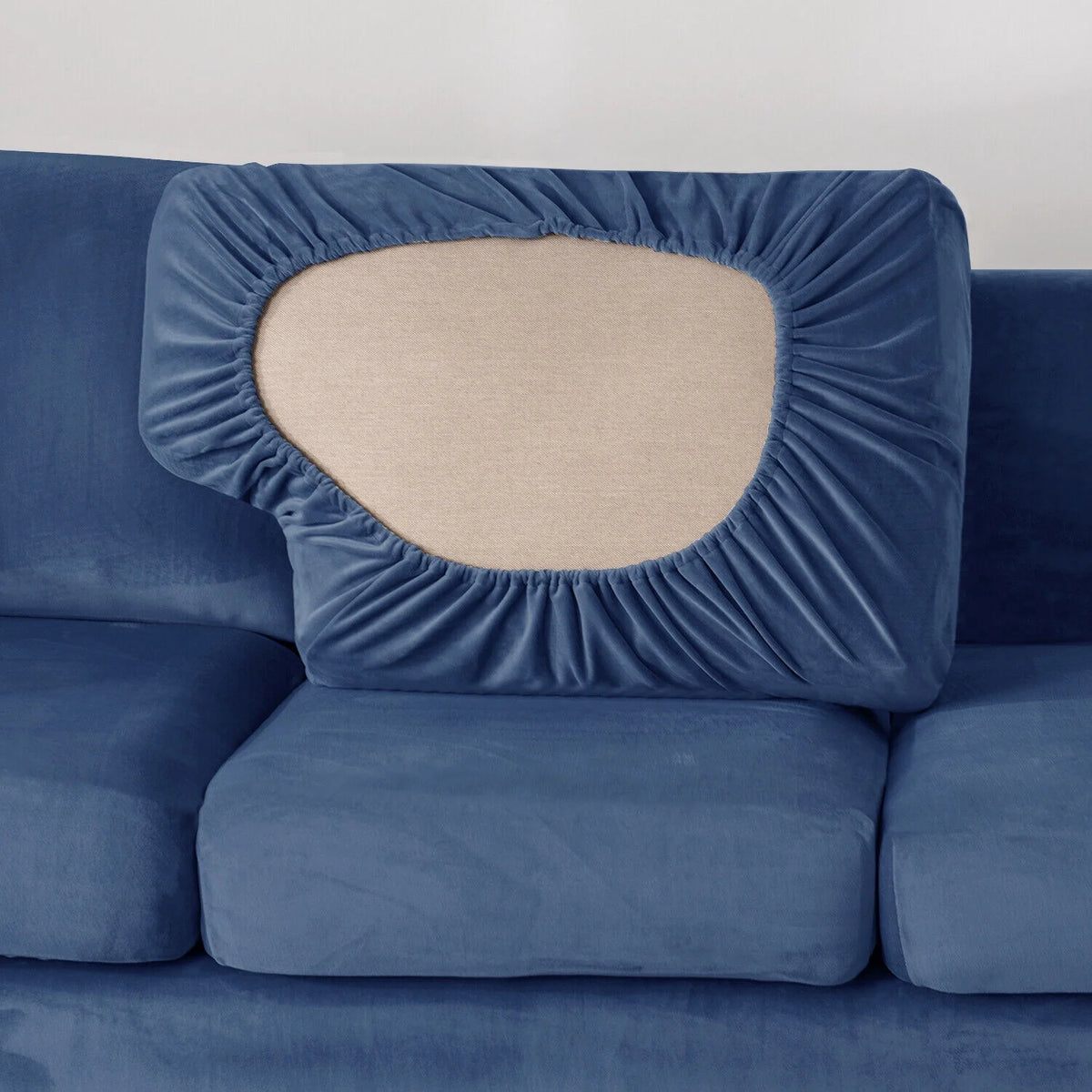 Dark Blue 3 Piece Stretch Velvet Sofa Slipcover S39791