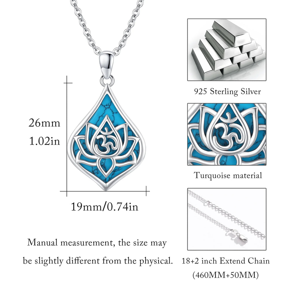 Lotus Pendant Necklace 925 Sterling Silver Turquoise Jewelry 18K White Gold Plated V629874