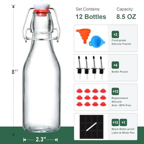 8 Pack 8.5oz Flip Top Glass Bottles Y907