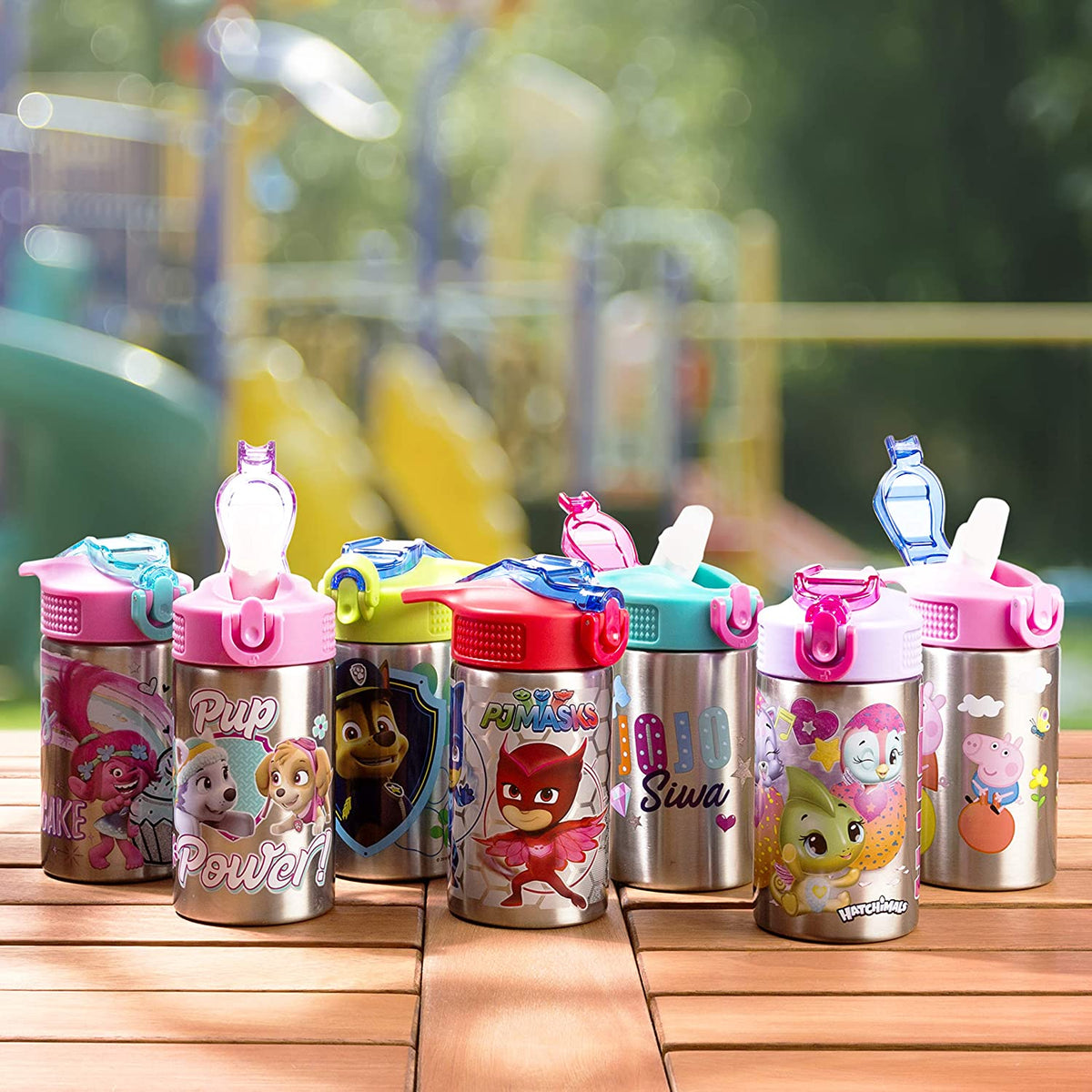 15.5oz Stainless Steel Kids Water Bottle with Flip-up Straw Spout H507
