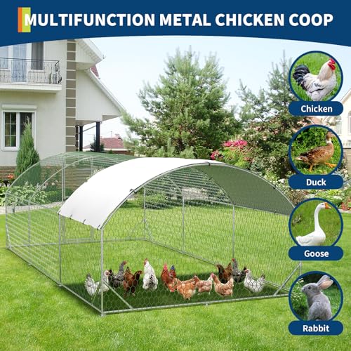 Heavy Duty Walk-in Chicken Coop Metal Poultry Cage with Waterproof UV Cover O65694