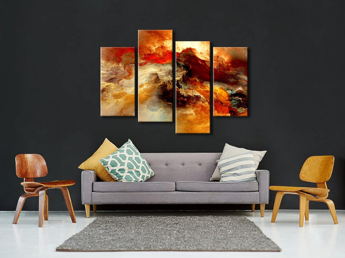4 Piece Orange Abstract Stretched Framed Canvas Wall Art F164995
