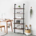 5 Tier Wall Mounted Ladder Shelf with Metal Frame and Wood Shelf Y195721
