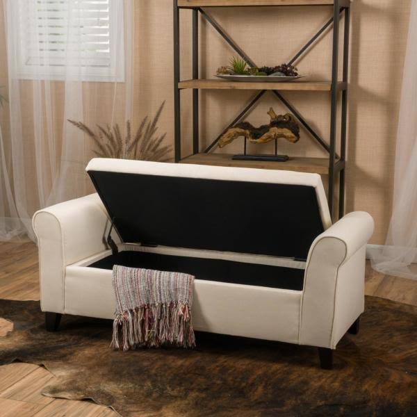 Beige Fabric Armed Storage Ottoman Bench T8133
