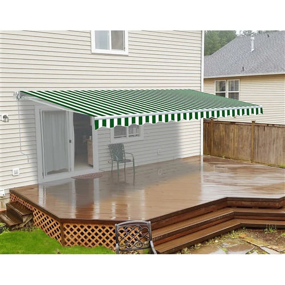 Green and White Striped Retractable Awning Fabric Replacement L205