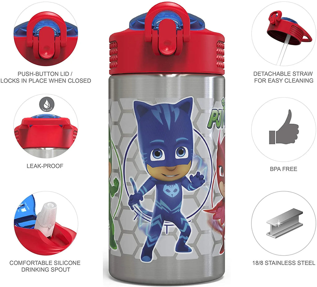 15.5oz Stainless Steel Kids Water Bottle with Flip-up Straw Spout H507