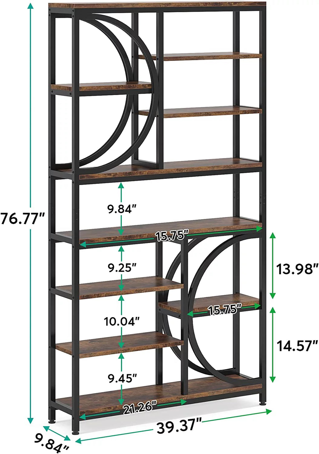 Industrial 8-Tier Wood Look Bookshelf with Metal Frame D75228