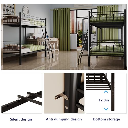 Twin Over Twin Heavy Duty Metal Bunk Bed with Ladder and Guardrail L73033