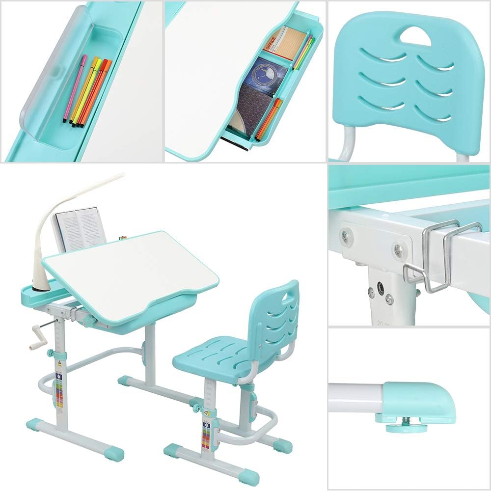 Blue-Green Children Learning Table and Chair with Desk Lamp F56728