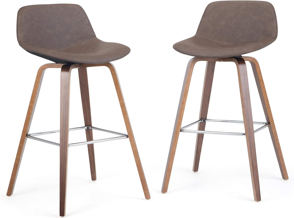 Distressed Chocolate Brown Vegan Faux Leather Bentwood Counter Height Stool Set Of 2 K650