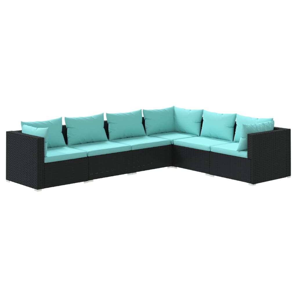 6 Piece Patio Set with Cushions Poly Rattan Black J330080