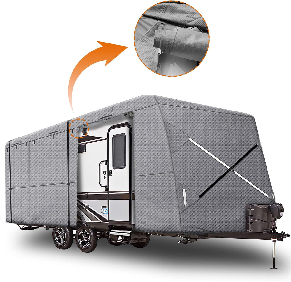 Windproof 35' - 38' RV Cover Travel Trailer Cover, 5 Layers Anti-UV Top, Rip-Stop with 2PCS Extra Straps I393