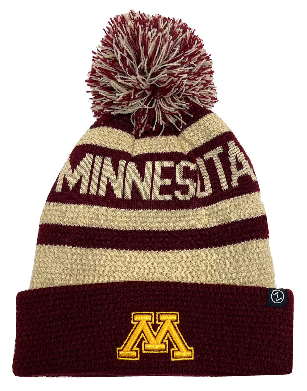 Maroon Cream Embroidered Logo Knit Hat X642