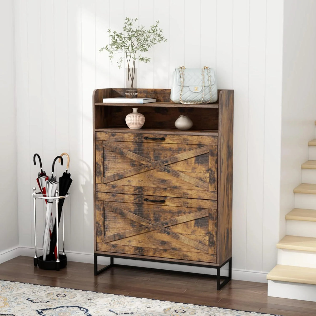 Shoe Cabinet with 2 Flip Drawers Narrow Shoe Organizer Cabinet C97548