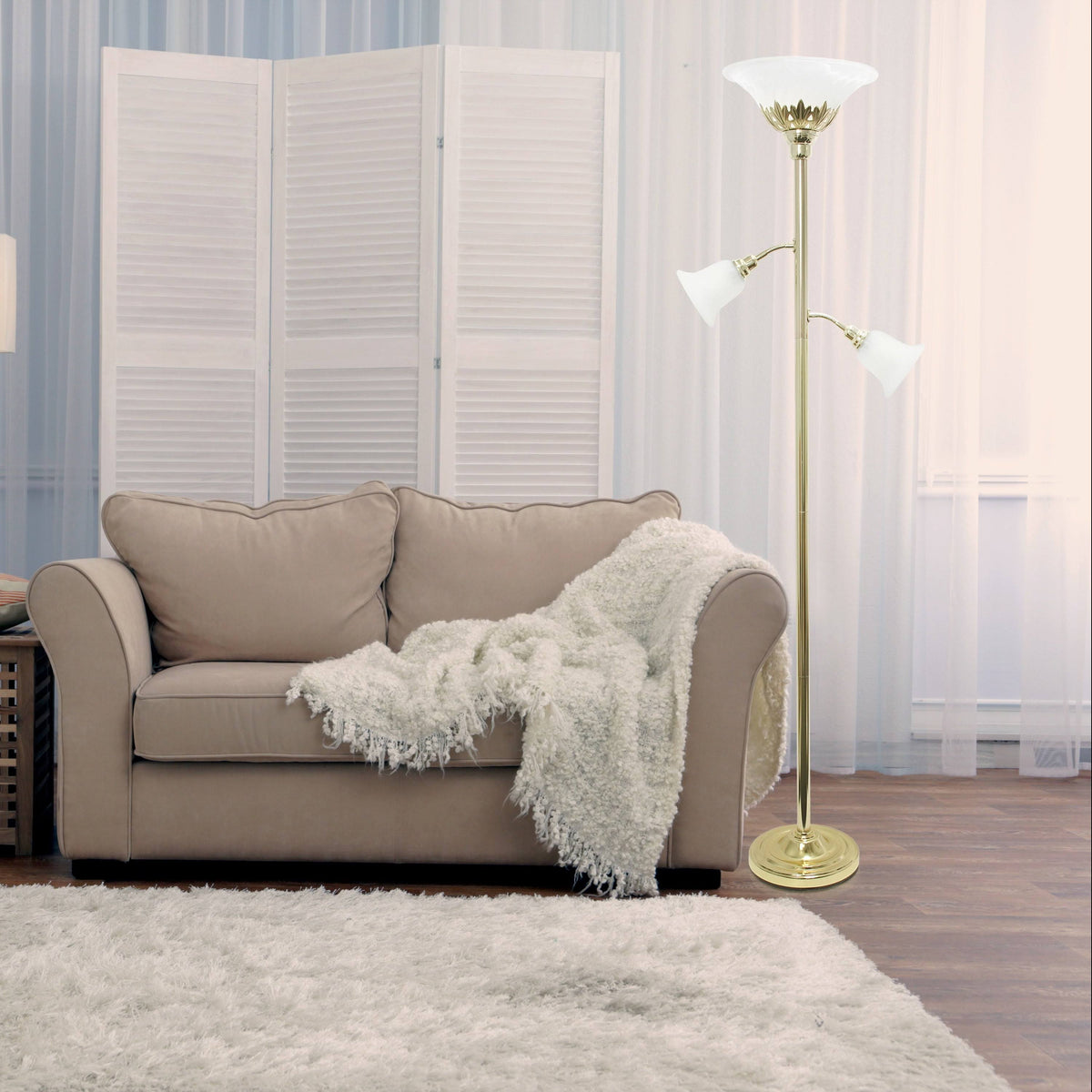 3 Light Floor Lamp with Scalloped Glass Shades B576