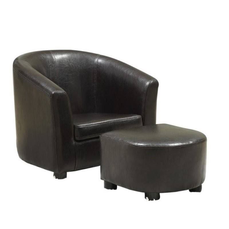 Dark Brown Faux Leather Chair and Ottoman Set B2295