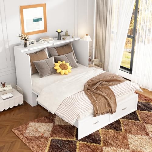 Full Size Murphy Bed Cabinet with Charging Station & Drawer Y2265