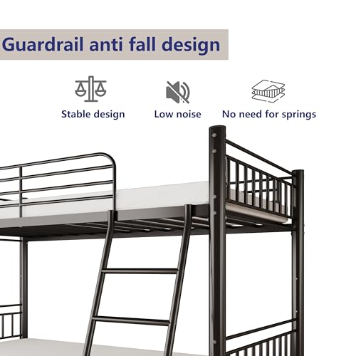 Twin Over Twin Heavy Duty Metal Bunk Bed with Ladder and Guardrail L73033