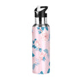 Pink Roses Flower Blue Stainless Steel Insulated Water Bottle with Straw Lid W3490