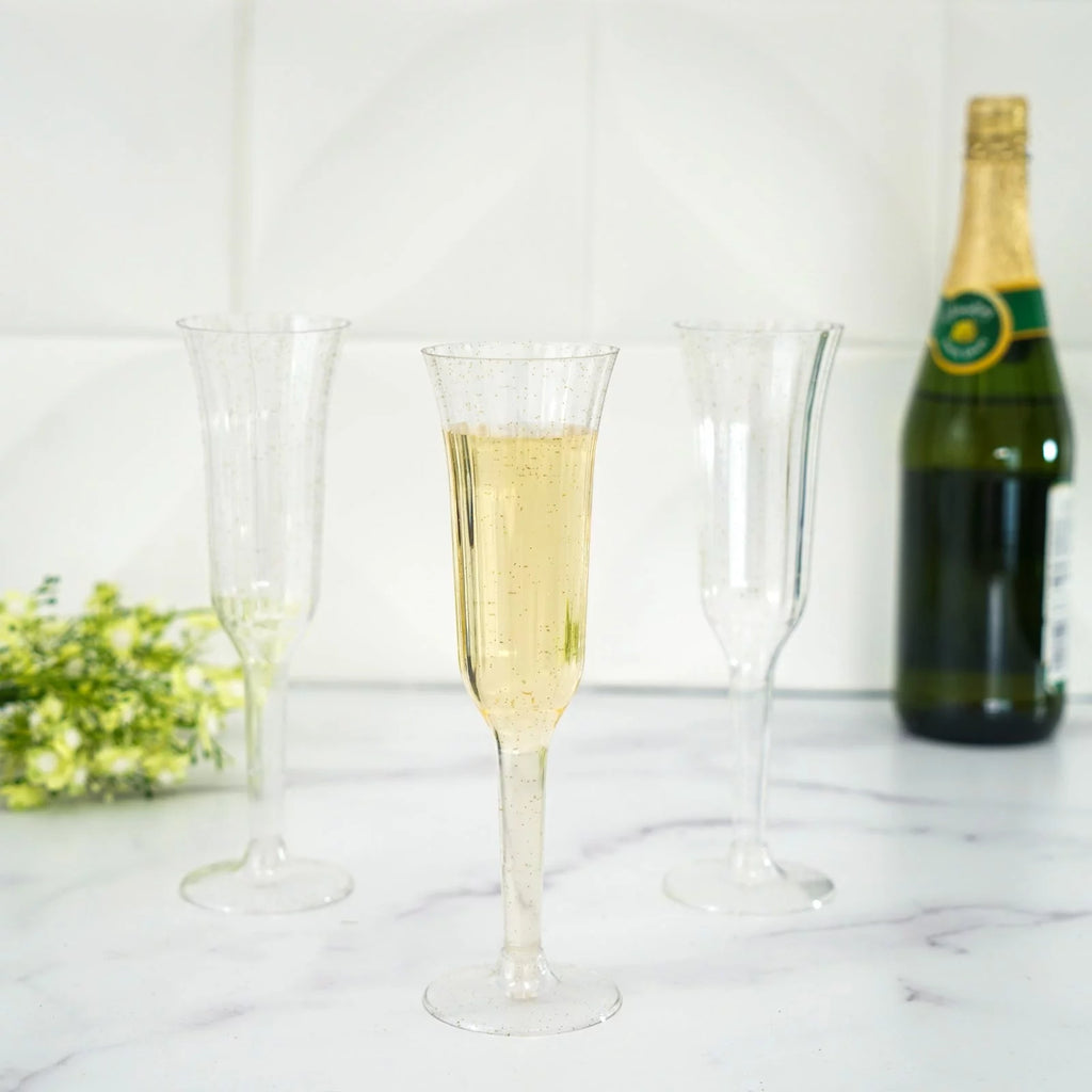 60 Pcs Gold Glitter Clear Plastic Champagne Flutes X29807