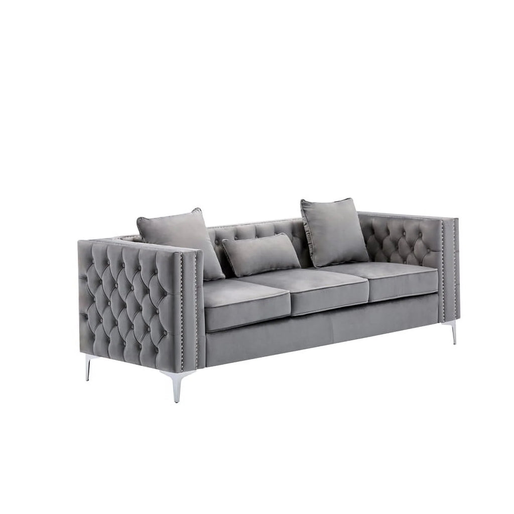 Velvet Sofa Set with Loveseat and Sofa in Gray T688