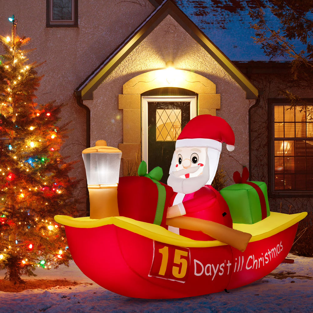 7 FT Christmas Inflatable Santa Claus Rowing Boat with Navigation Light E28618