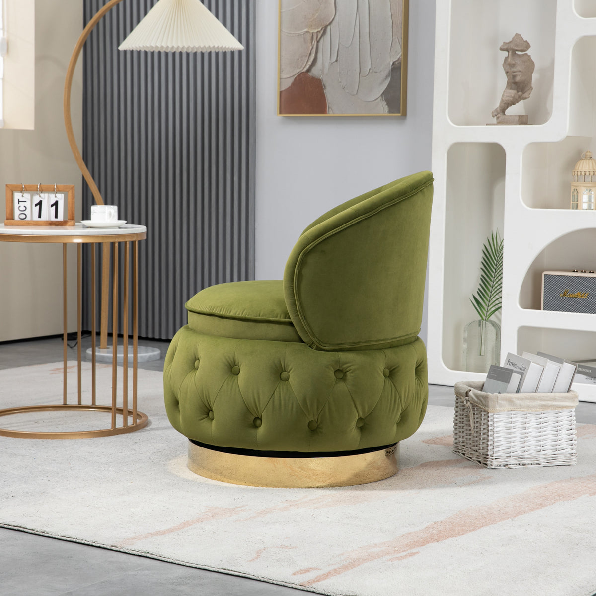 Olive Green Velvet Swivel Accent Chair Z878