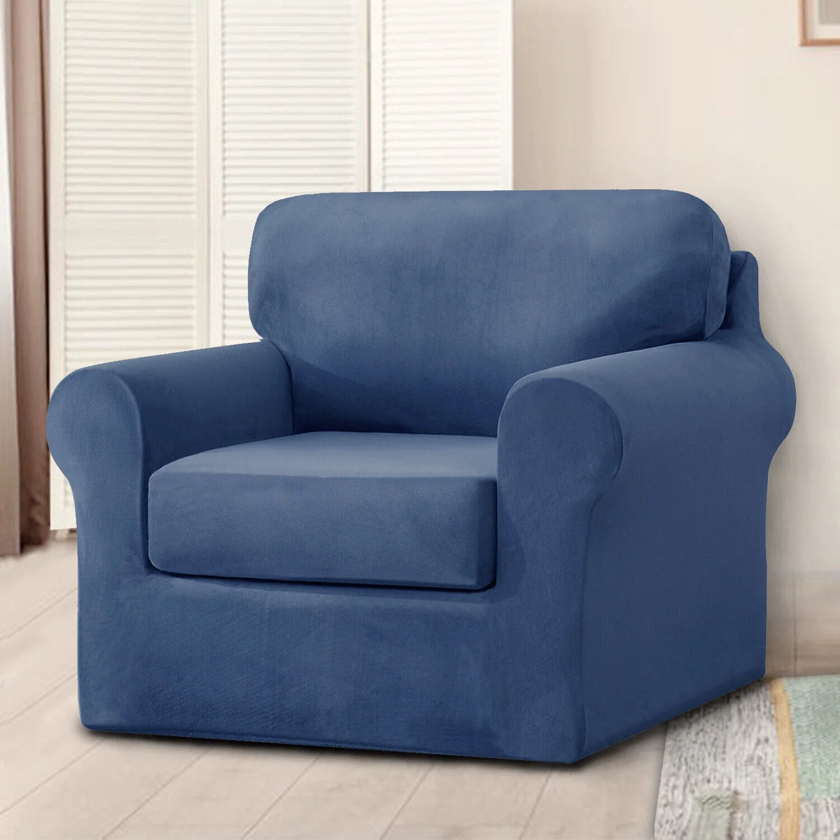 Dark Blue 3 Piece Stretch Velvet Sofa Slipcover S39791