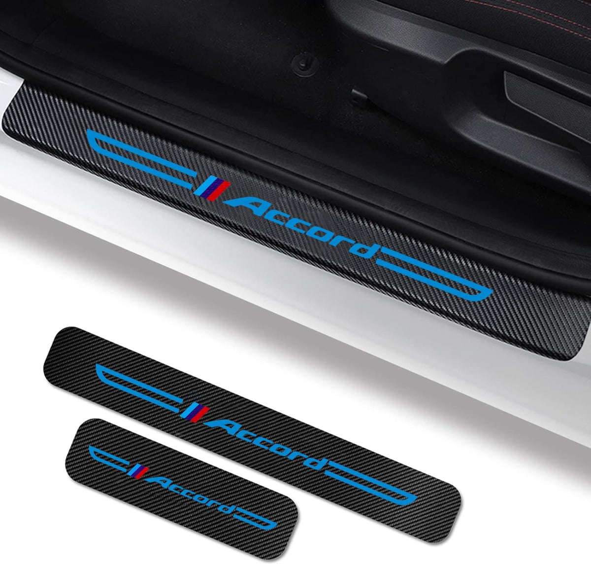 4PCS Carbon Fiber Leather Door Sill Protector Sticker D9074
