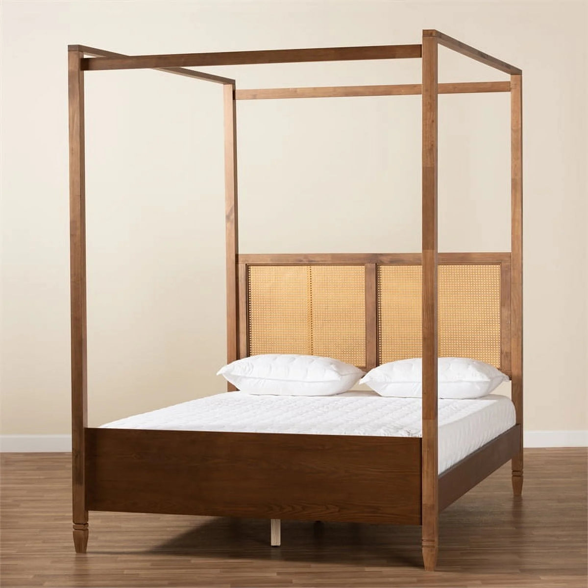 Brown Finished Wood Queen Size Canopy Bed U794201